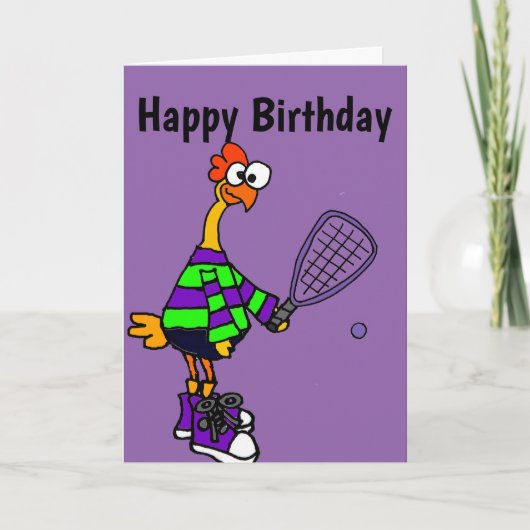 Schattigee Rubber Kip Spelen Racquetball Cartoon Kaart (Voorkant)