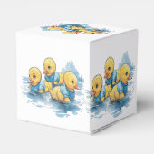 Schattigee rubberen eend in blauwe kleding bedankdoosjes (Achterkant)