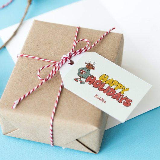 Schattigee rudolf kerstvakantie cadeaulabel