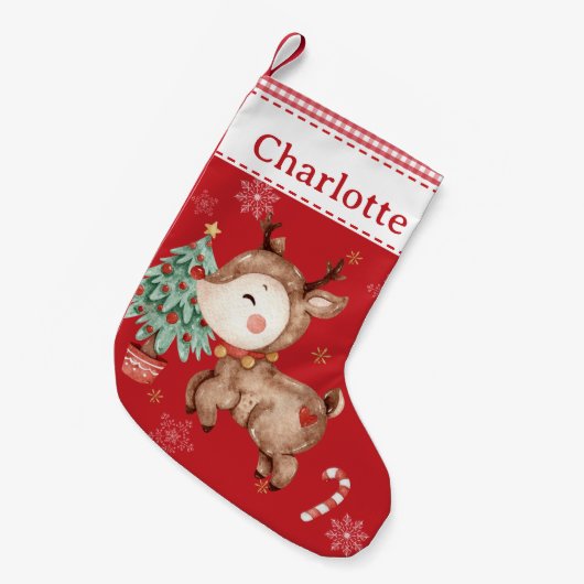Schattigee Rudolph Red Nose Reindeer Red Gingham Kleine Kerstsok (Voorkant (Hangend))