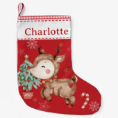 Schattigee Rudolph Red Nose Reindeer Red Gingham Kleine Kerstsok (Voorkant)