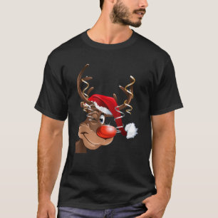 Schattigee Rudolph Red Nose Rendier Santa Hat Chri T-shirt