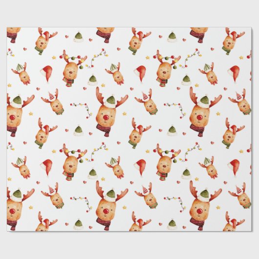 Schattigee Rudolph rendieren kerst Cadeaupapier (Vlak)