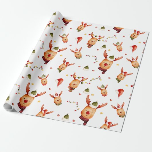 Schattigee Rudolph rendieren kerst Cadeaupapier (Uitgerold)