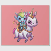 Schattigee Ruimte Alien rijden eenhoorn grappig UF Cadeaupapier (Vlak)