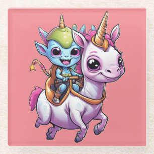 Schattigee Ruimte Alien rijden eenhoorn grappig UF Glazen Onderzetter