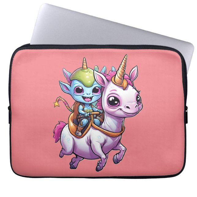 Schattigee Ruimte Alien rijden eenhoorn grappig UF Laptop Sleeve (Voorkant)