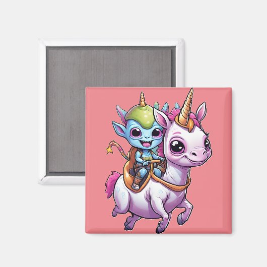 Schattigee Ruimte Alien rijden eenhoorn grappig UF Magneet (Voorkant / Achterkant)