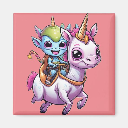 Schattigee Ruimte Alien rijden eenhoorn grappig UF Magneet (Voorkant)