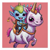 Schattigee Ruimte Alien rijden eenhoorn grappig UF Perfect Poster (Voorkant)