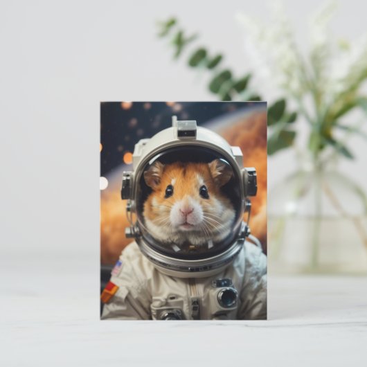 Schattigee ruimte astronaut hamster briefkaart (Staand voorkant)