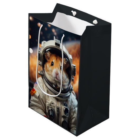 Schattigee ruimte astronaut hamster medium cadeauzakje (Voorkant Gekanteld)