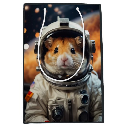 Schattigee ruimte astronaut hamster medium cadeauzakje (Voorkant)