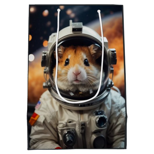 Schattigee ruimte astronaut hamster medium cadeauzakje (Achterkant)