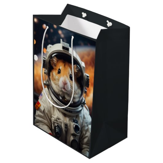 Schattigee ruimte astronaut hamster medium cadeauzakje (Achterkant Gekanteld)
