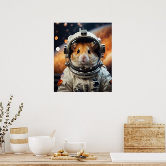 Schattigee ruimte astronaut hamster poster (Keuken)