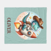 Schattigee ruimte Cowboy Dino Riding Space Rocket Fleece Deken (Voorkant (Horizontaal))