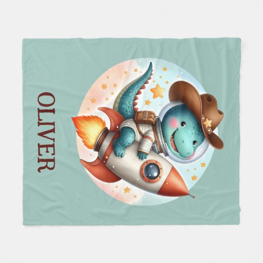 Schattigee ruimte Cowboy Dino Riding Space Rocket Fleece Deken (Voorkant (Horizontaal))