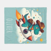 Schattigee ruimte Cowboy Dinosaurus Riding Rocket Fleece Deken (Voorkant (Horizontaal))