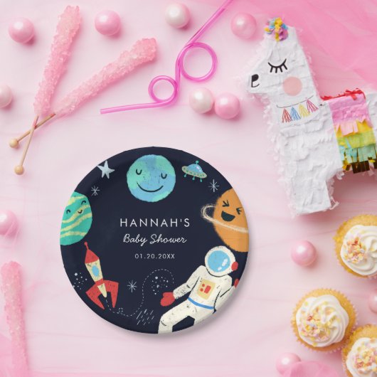 Schattigee ruimte thema Baby shower Papieren Bordje (Feest)