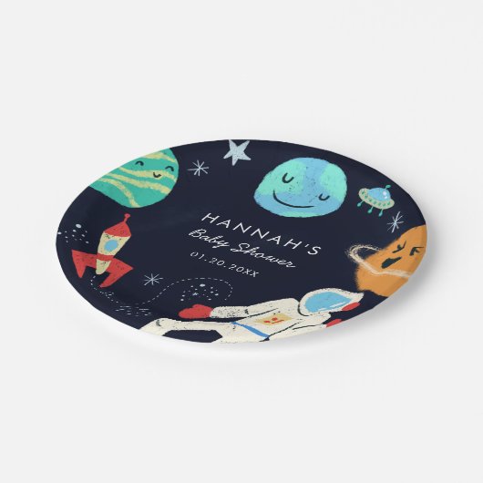 Schattigee ruimte thema Baby shower Papieren Bordje (Gekanteld)