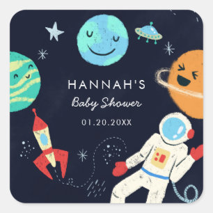 Schattigee ruimte thema jongen Baby shower gunst Vierkante Sticker