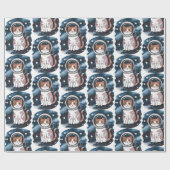 Schattigee ruimtekat astronaut cadeaupapier (Vlak)