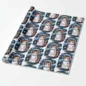 Schattigee ruimtekat astronaut cadeaupapier (Uitgerold)