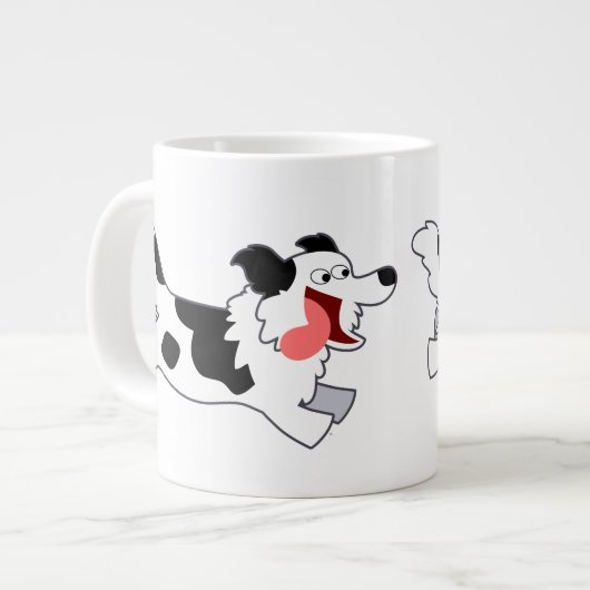 Schattigee Running Cartoon Border Collie Jumbo Mok (Links)