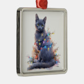 SCHATTIGEE RUSSISCHE BLAUWE KAT KERSTVAKANTIE LICH METALEN ORNAMENT (Rechts)