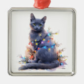 SCHATTIGEE RUSSISCHE BLAUWE KAT KERSTVAKANTIE LICH METALEN ORNAMENT (Voorkant)