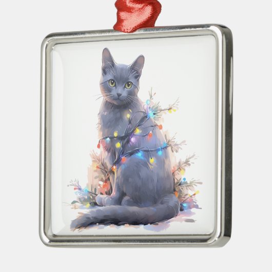 SCHATTIGEE RUSSISCHE BLAUWE KAT KERSTVAKANTIE LICH METALEN ORNAMENT (Links)