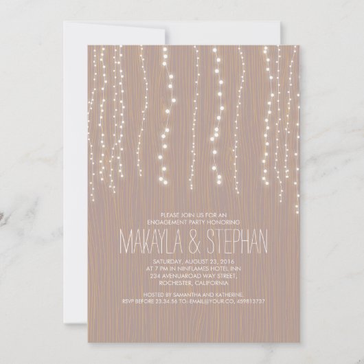Schattigee Rustic String of Lights Engagement Part Kaart (Voorkant)