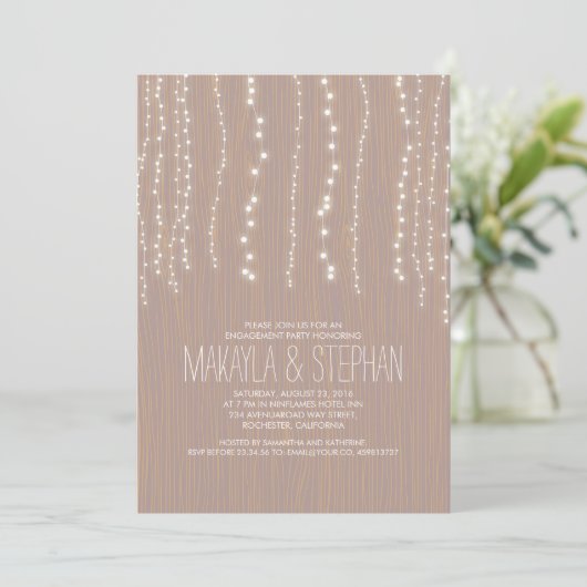 Schattigee Rustic String of Lights Engagement Part Kaart (Staand voorkant)