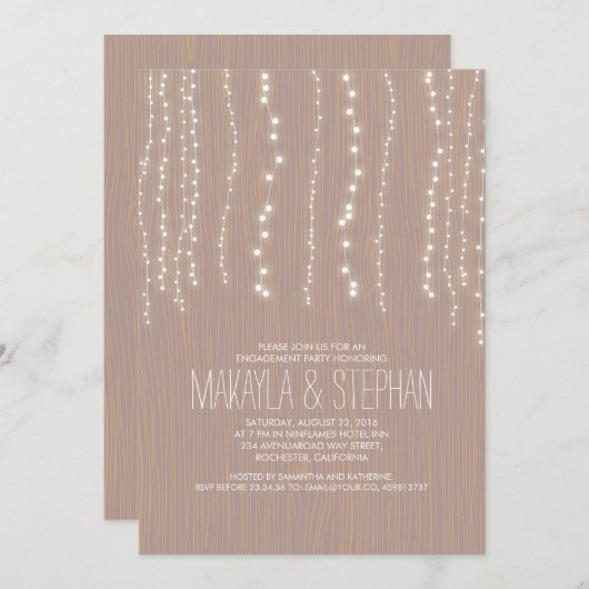 Schattigee Rustic String of Lights Engagement Part Kaart (Voorkant / Achterkant)
