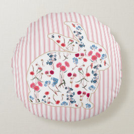 Schattigee rustieke bloem paashaas roze strepen rond kussen