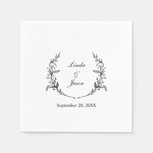 Schattigee Rustieke Bloemenkrans Zwart-wit bruilof Servet (Voorkant)