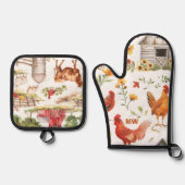 Schattigee rustieke boerderij ovenwant & pannenlap set (Voorkant)