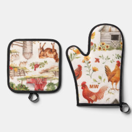 Schattigee rustieke boerderij ovenwant & pannenlap set