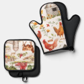 Schattigee rustieke boerderij ovenwant & pannenlap set (Voorkant / Achterkant)