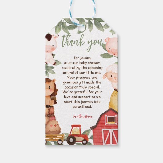 Schattigee rustieke boerderijdieren Baby shower da Cadeaulabel (Voorkant)