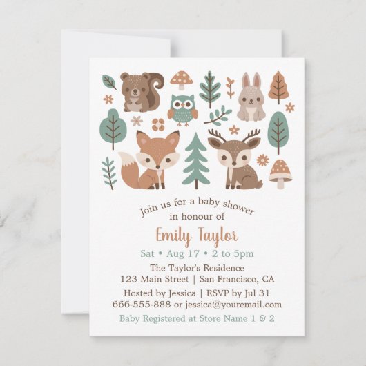 Schattigee rustieke bossen Dieren Baby shower Kaart (Voorkant)