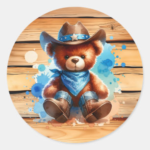Schattigee rustieke Cowboy Teddy Bear Boy's Baby s Ronde Sticker