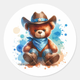 Schattigee rustieke Cowboy Teddy Bear Boy's Baby s Ronde Sticker