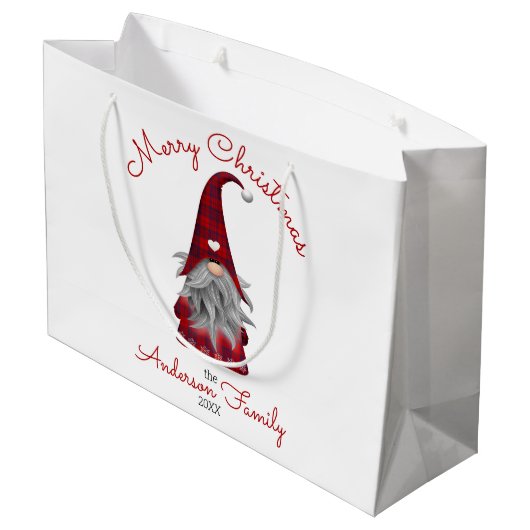 Schattigee rustieke familienaam vrolijke kerstgnoo groot cadeauzakje (Achterkant Gekanteld)