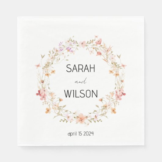 Schattigee rustieke gele weide bloemenkrans bruilo servet (Voorkant)