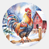 Schattigee rustieke haan Boerderij thema kerst Ronde Sticker (Voorkant)