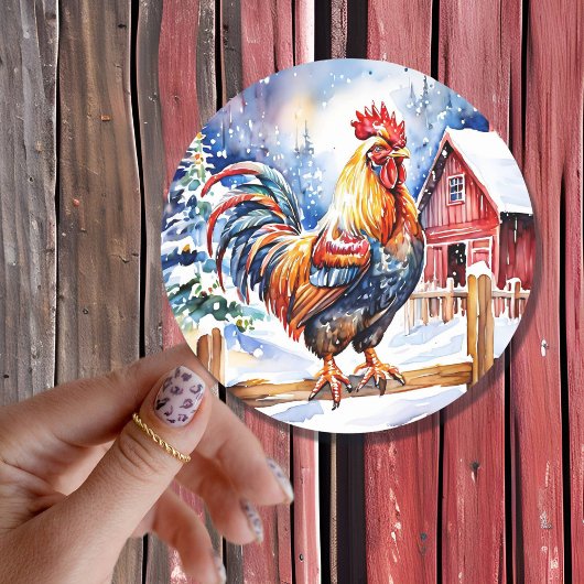 Schattigee rustieke haan Boerderij thema kerst Ronde Sticker