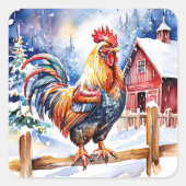Schattigee rustieke haan Boerderij thema kerst Vierkante Sticker (Voorkant)