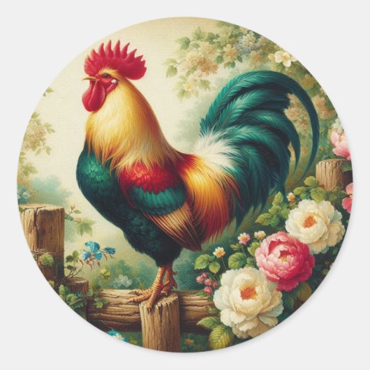 Schattigee rustieke/ haan ronde sticker (Voorkant)